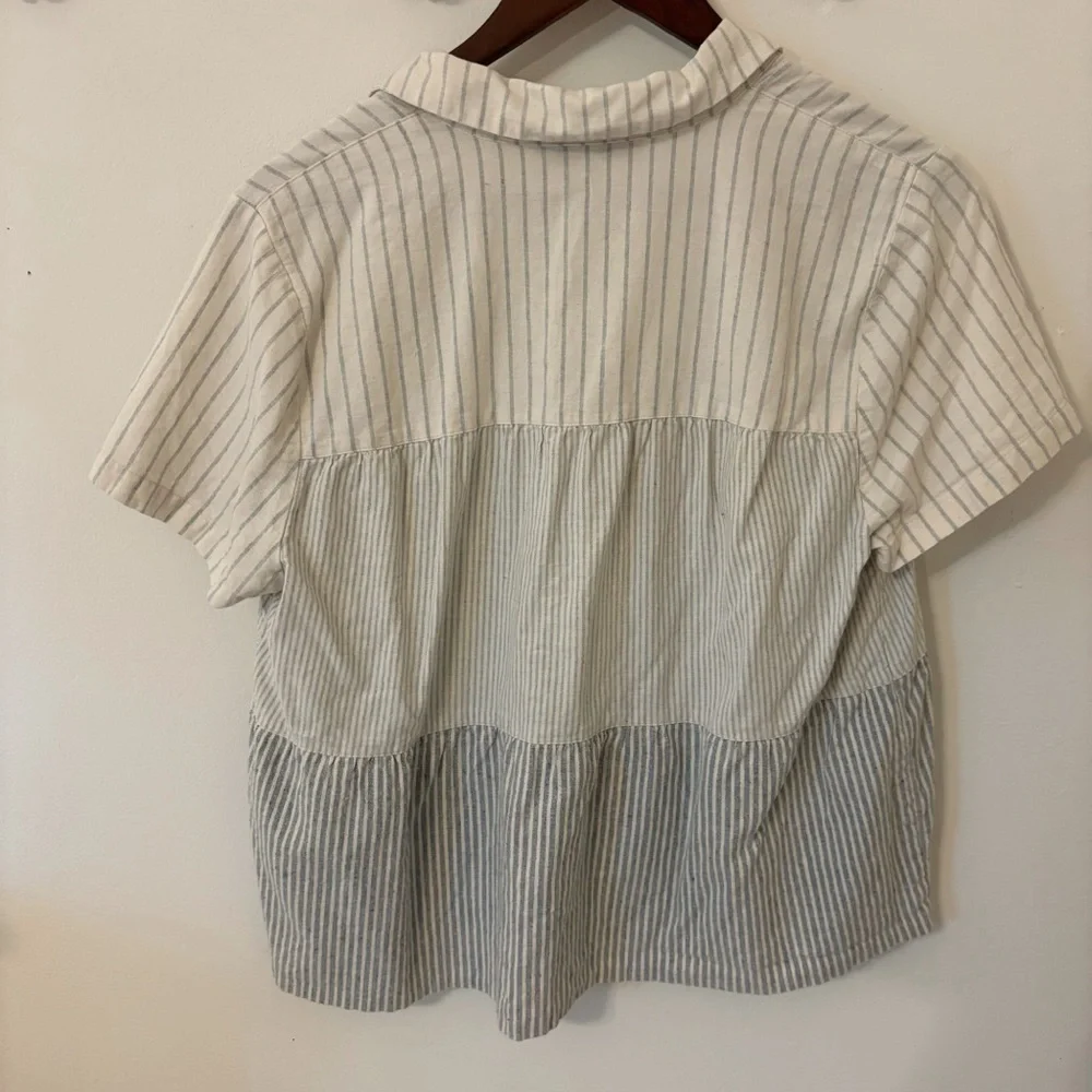 Madewell - Striped Button-Up Short Sleeve Babydoll Style Blouse - Picture 4 of 8